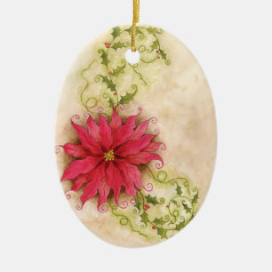 Poinsettia-und Stechpalmen-Verzierung Keramik Ornament