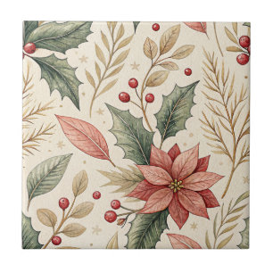 Poinsettia- und Stechpalmenmuster – Klassisches We Fliese