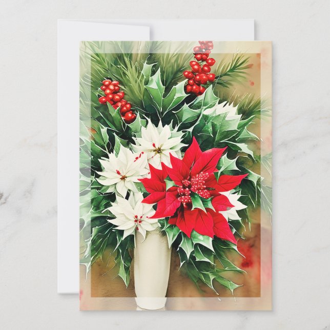 Poinsettia und Weihnachtsbudget Feiertagskarte (Vorderseite)
