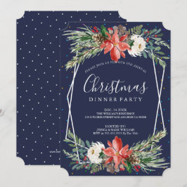 Poinsettia und weiße Rosen zum Abendessen einladen Einladung