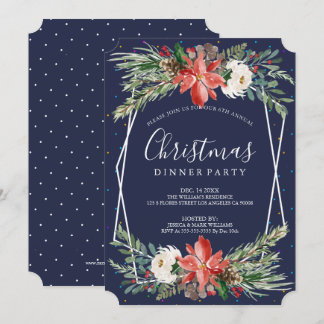 Poinsettia und weiße Rosen zum Abendessen einladen Einladung