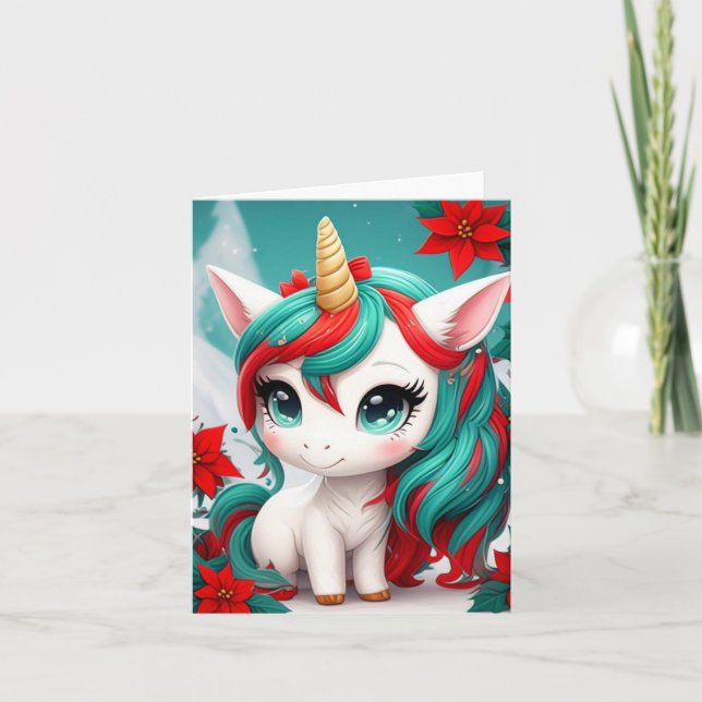 Poinsettia Unicorn Karte (Vorderseite)