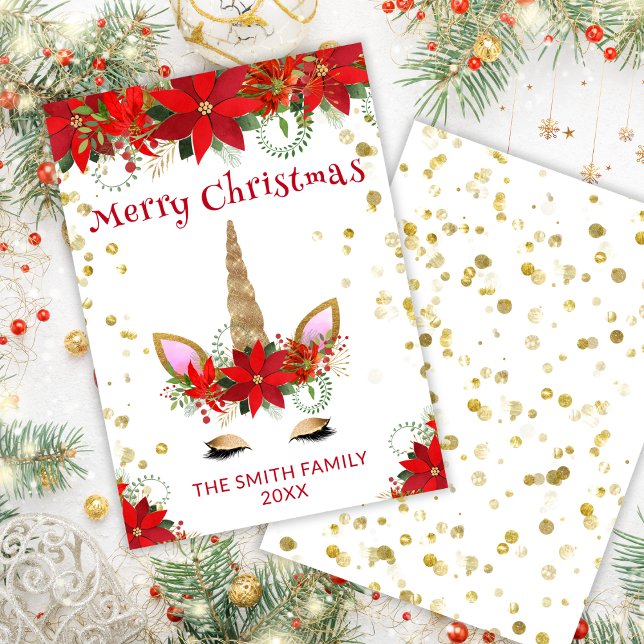 Poinsettia Unicorne avec carte rouge de Noël (Créateur téléchargé)