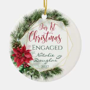 Poinsettia, Unser Verlobtes Foto zu Weihnachten Keramik Ornament
