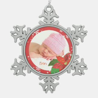 Poinsettia-Verzierungen des Babys erste Weihnachts Schneeflocken Zinn-Ornament