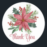 Poinsettia Vielen Dank für Ihre Red Christmas Runder Aufkleber<br><div class="desc">Genießen Sie die festliche Jahreszeit mit diesen schönen Frohen Weihnachten danke Ihnen Aufkleber mit roten Aquarellfarben Poinsettia Weihnachtsgebäck Blume. Diese Blumenaufkleber eignen sich hervorragend für Hochzeiten im Winter oder zu Weihnachten, Weihnachtsfeiern, Weihnachtsfeiern, Umschlag Aufklebern, Gastgeschenken, Geschäftsleuten, Spendenaktionen und Wohltätigkeitsorganisationen. Verteilen Sie den Feiertagjubiläum! Bitte Karo unten die passenden Weihnachtsartikel und...</div>