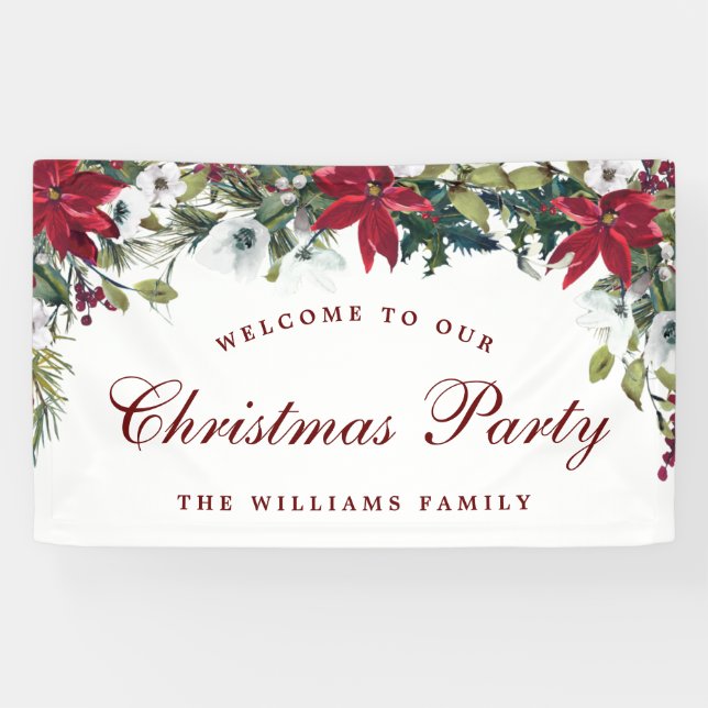 Poinsettia Wasserfarbe Willkommen Weihnachtsfeiert Banner (Horizontal)