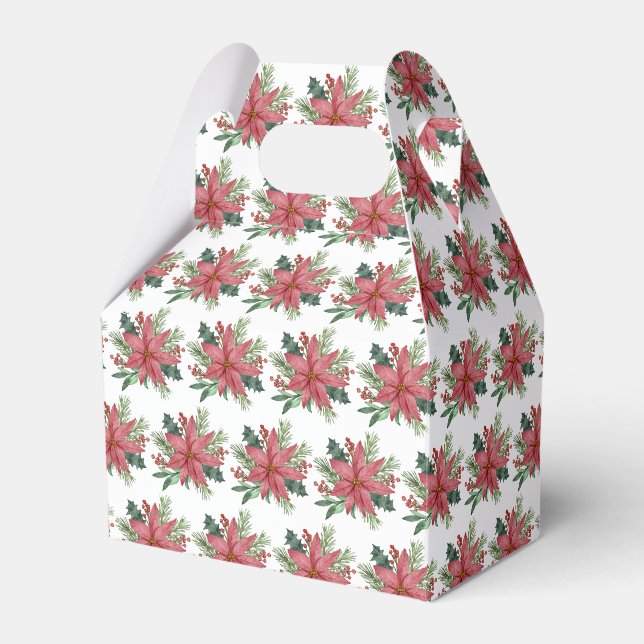 Poinsettia Watercolor Rote Flora Weihnachten Geschenkschachtel (Vorderseite)