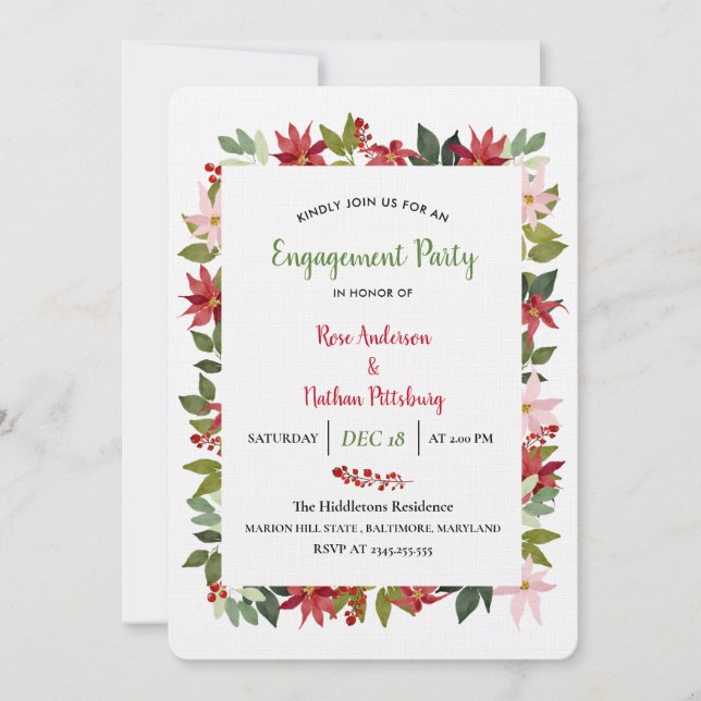 Poinsettia Watercolor Weihnachtsbannschaft Einladung (Vorderseite)