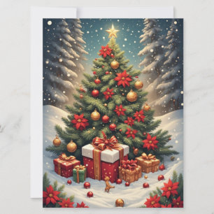 Poinsettia-Weihnachtsbaum Flache Grußkarte Karte