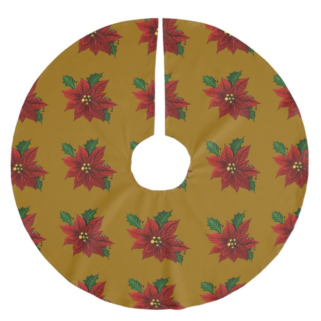 Poinsettia Weihnachtsbaumrock Polyester Weihnachtsbaumdecke (Vorderseite)