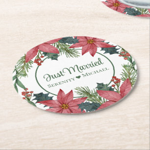 Poinsettia-Weihnachtsblumen Hochzeitstraum Runder Pappuntersetzer