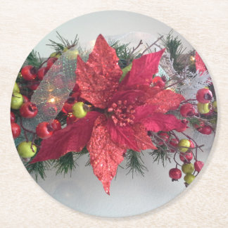Poinsettia Weihnachtsfeierlichkeiten - Flor de Pas Runder Pappuntersetzer