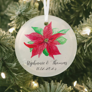 Poinsettia Weihnachtsfeierlichkeiten in der Roten Ornament Aus Glas
