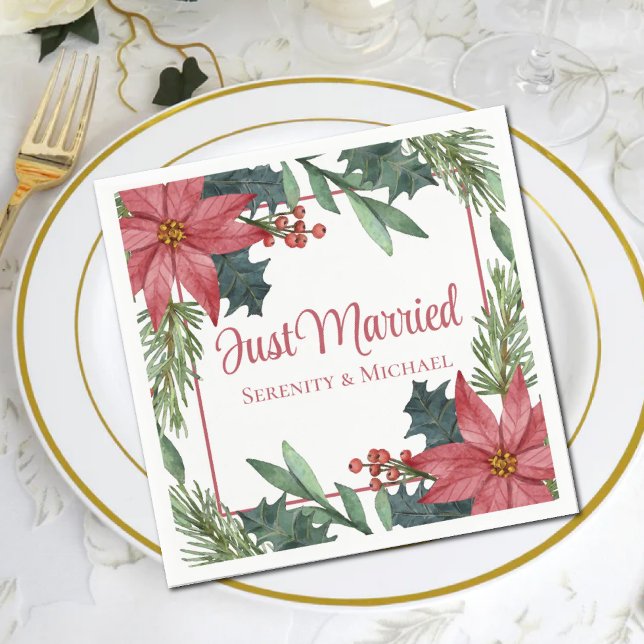 Poinsettia Weihnachtsferien nur verheiratet Hochze Serviette (Von Creator hochgeladen)