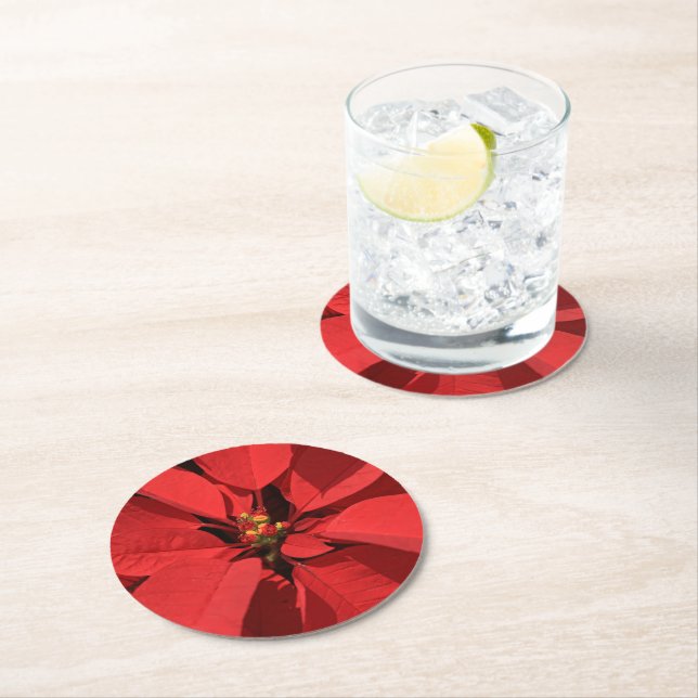 Poinsettia Weihnachtsgebäck Party Runder Pappuntersetzer (Vor Ort)