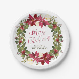 Poinsettia Weihnachtskranz Personalisiert Pappteller