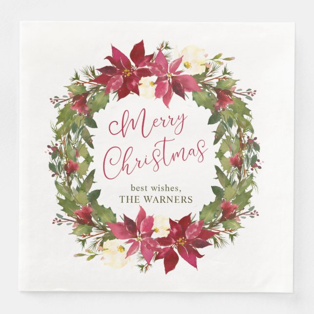 Poinsettia Weihnachtskranz Personalisiert Serviette (Vorderseite)