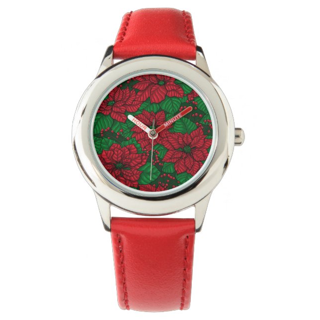 Poinsettia, Weihnachtsmuster Armbanduhr (Vorderseite)
