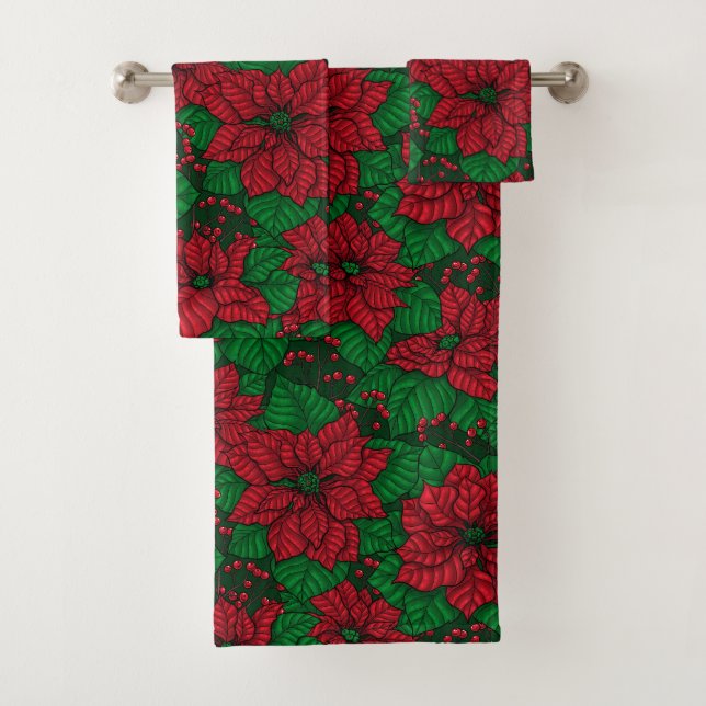 Poinsettia, Weihnachtsmuster Badhandtuch Set (Insitu)
