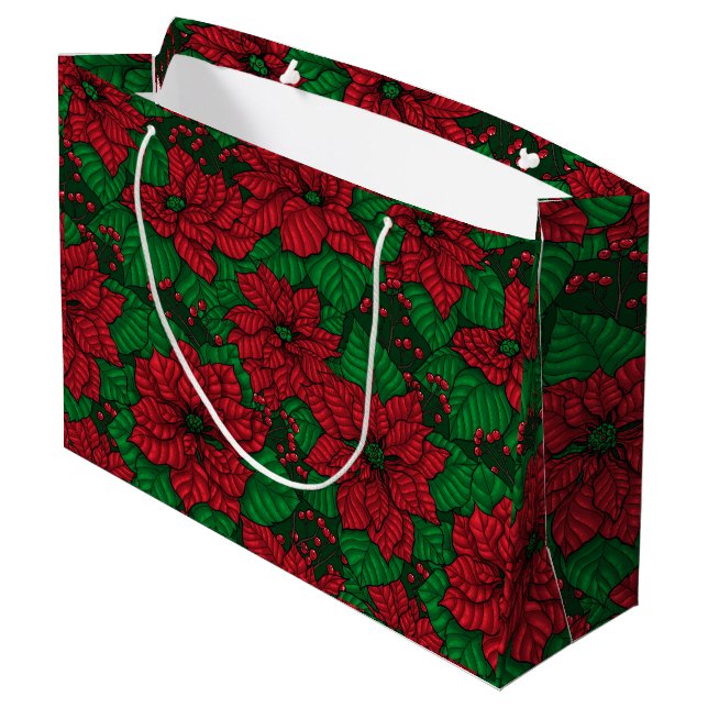 Poinsettia, Weihnachtsmuster Große Geschenktüte (Rückseite Schrägansicht)
