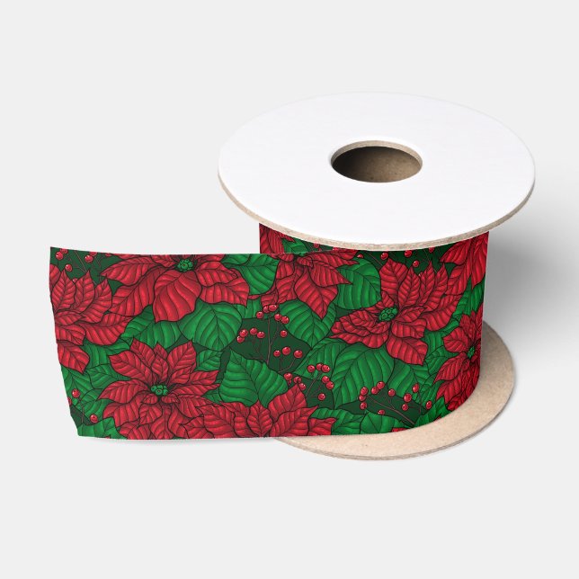 Poinsettia, Weihnachtsmuster Satinband (Spule)