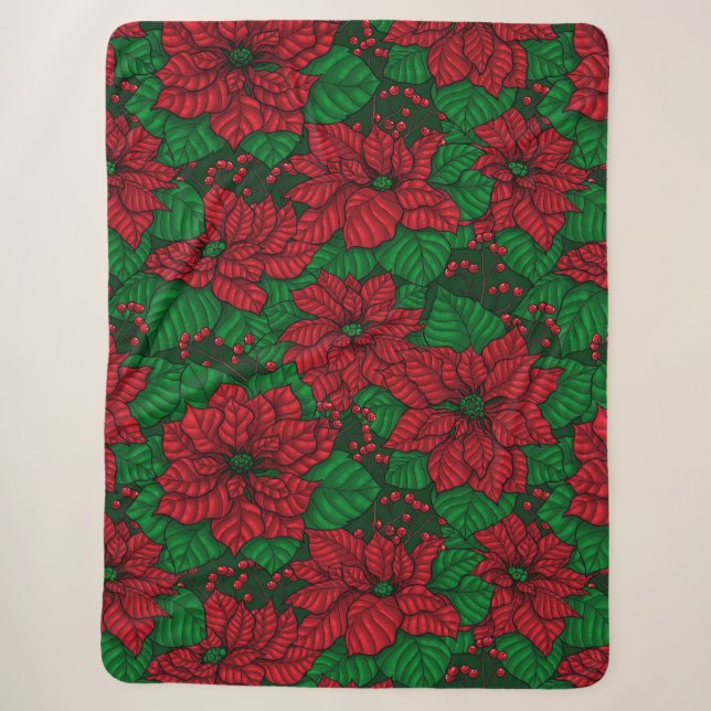 Poinsettia, Weihnachtsmuster Sherpadecke (Vorderseite)