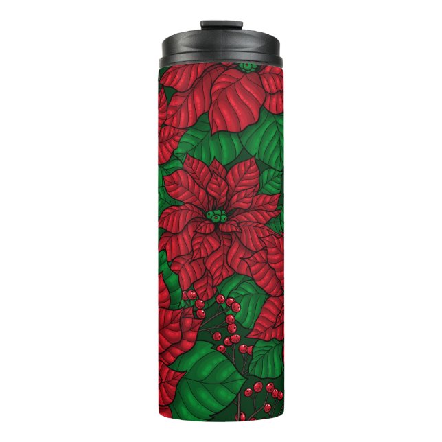 Poinsettia, Weihnachtsmuster Thermosbecher (Vorderseite)
