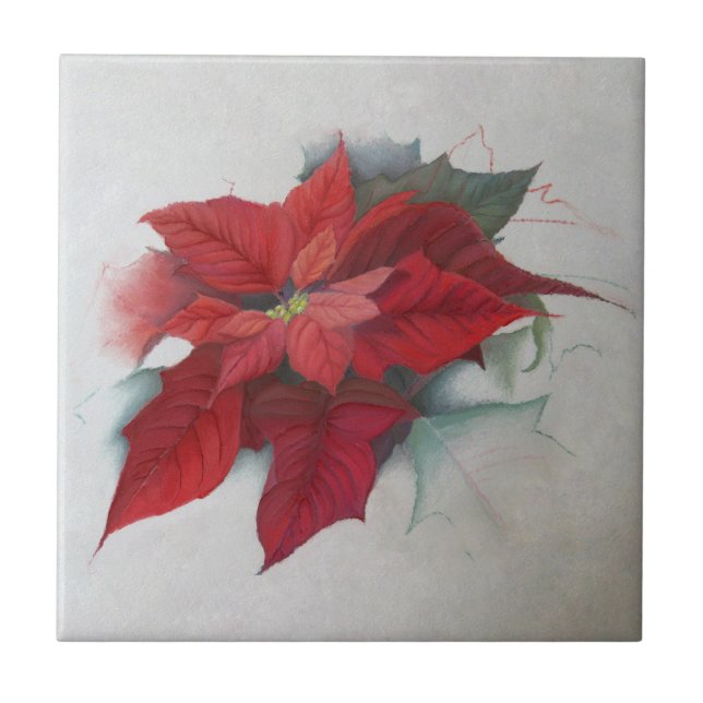 Poinsettia-WeihnachtsÖlgemälde Fliese (Vorderseite)