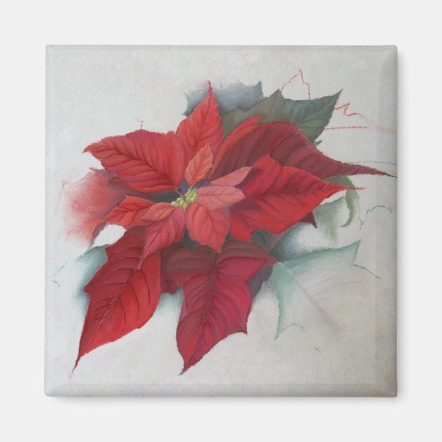 Poinsettia WeihnachtsÖlgemälde Magnet (Vorne)