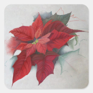 Poinsettia WeihnachtsÖlgemälde Quadratischer Aufkleber