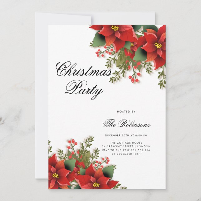 Poinsettia Weihnachtsprogramm und Menü Einladung (Vorderseite)