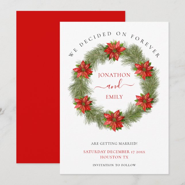 Poinsettia WeihnachtsWedding Save the Date (Vorne/Hinten)