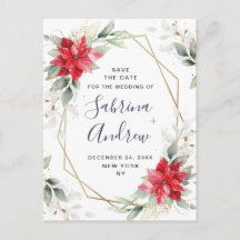Poinsettia Winter Greenerity Wedding Save the Date