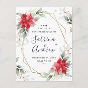 Poinsettia Winter Greenerity Wedding Save the Date Postkarte