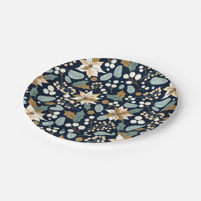 Poinsettia Winterurlaub Pappteller (Schrägansicht)