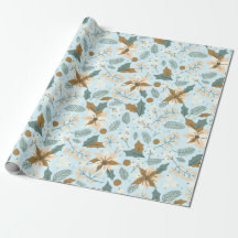 Poinsettia Winterurlaubswrapping Paper aquamarin