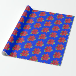 Poinsettia Wrapping Paper - Blauer Hintergrund Geschenkpapier
