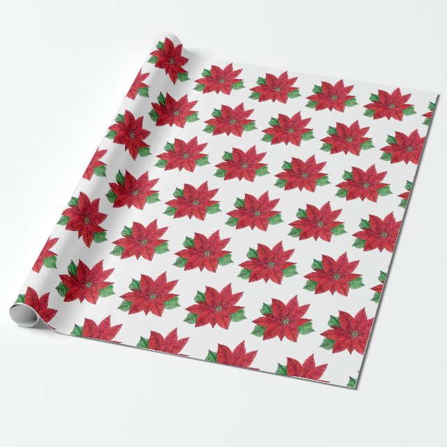Poinsettia Wrapping Paper - Weißer Hintergrund Geschenkpapier (Ungerollt)