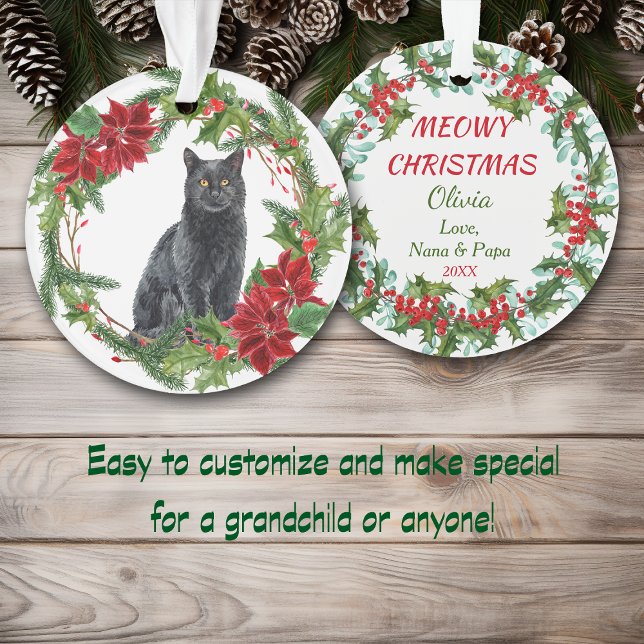 Poinsettia Wreath Black Cat Grandchild Ornament (Von Creator hochgeladen)
