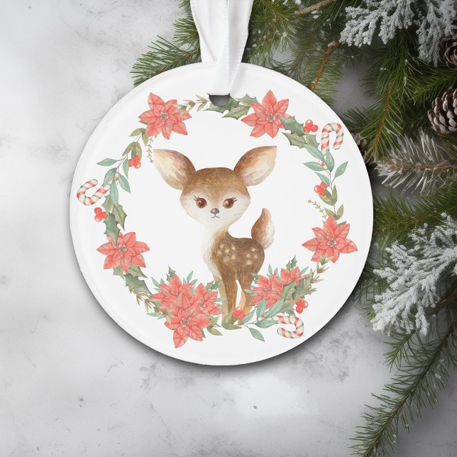 Poinsettia Wreath Candy Cane Deer Grandtochter Ornament (Von Creator hochgeladen)