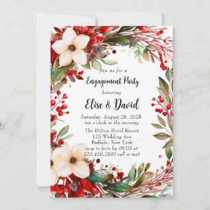 Poinsettia Wreath Christmas Engagement Party Einladung