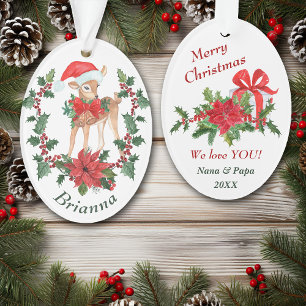 Poinsettia Wreath Deer Faer Kids Weihnachten Ornament