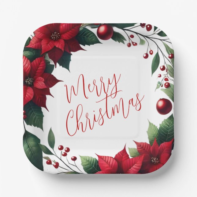Poinsettia Wreath – Elegant Christmas Florals Pappteller (Vorderseite)