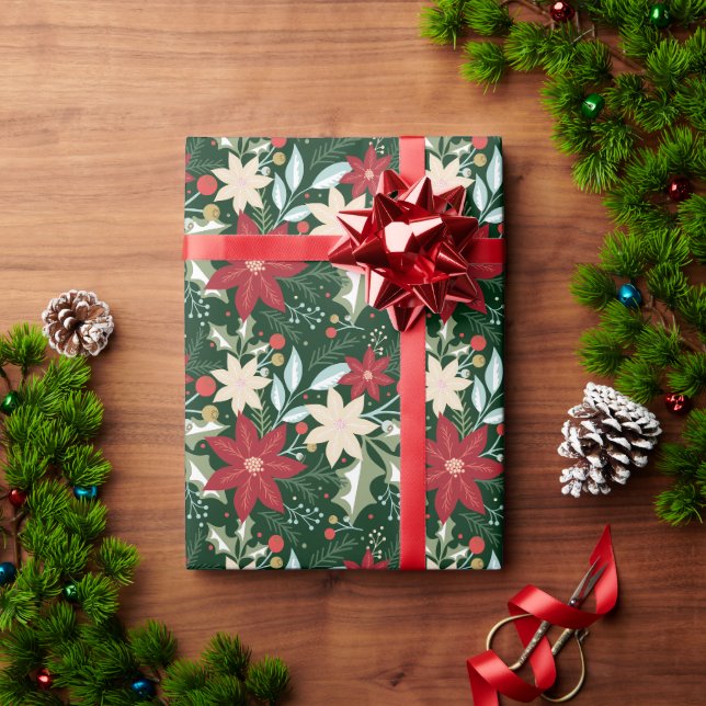 Poinsettias Blumenweihnachtsfeiertag Geschenkpapier (Feiertagsgeschenk)