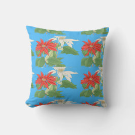 Poinsettias Christmas Blue Kissen