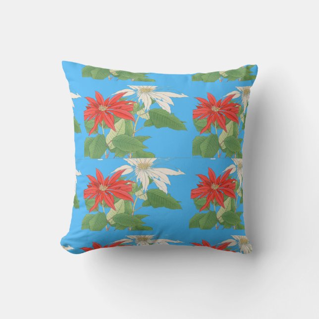 Poinsettias Christmas Blue Kissen (Vorderseite)