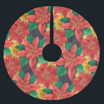 Poinsettias Christmas Floral Polyester Weihnachtsbaumdecke<br><div class="desc">Rote und goldene Poinsettien und Blätter sind auf diesem einzigartigen Baumrock zu sehen. PASSENDE Artikel in unserer Sammlung.</div>