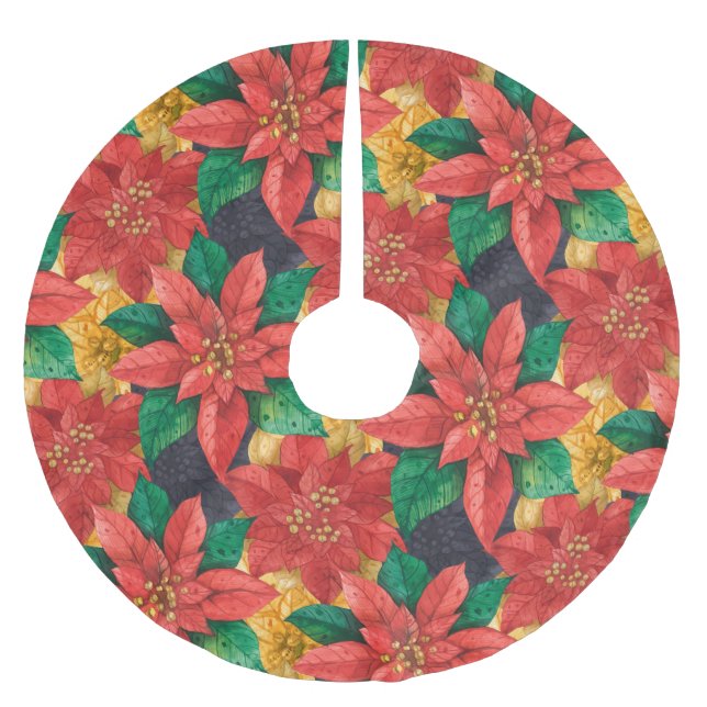 Poinsettias Christmas Floral Polyester Weihnachtsbaumdecke (Vorderseite)