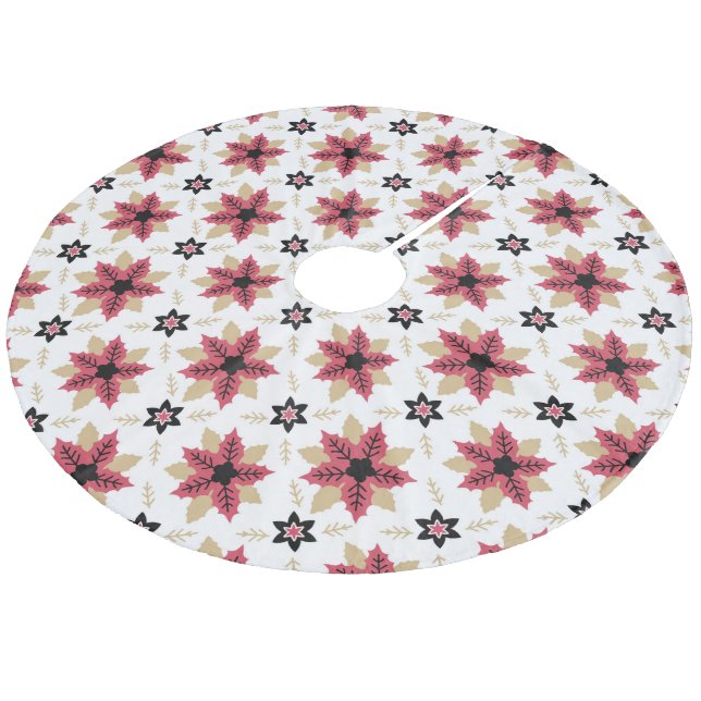 Poinsettias Fleece Tree Skirt Fleece Weihnachtsbaumdecke (Schrägansicht)